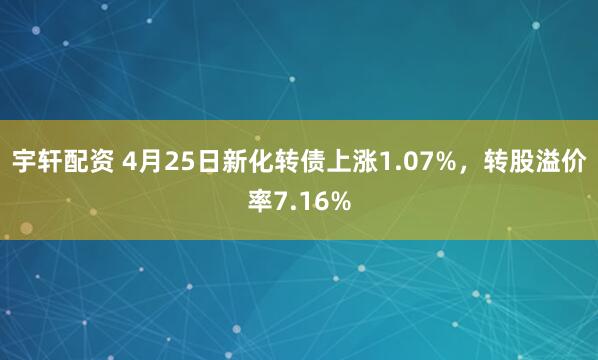 宇轩配资 4月25日新化转债上涨1.07%，转股溢价率7.16%